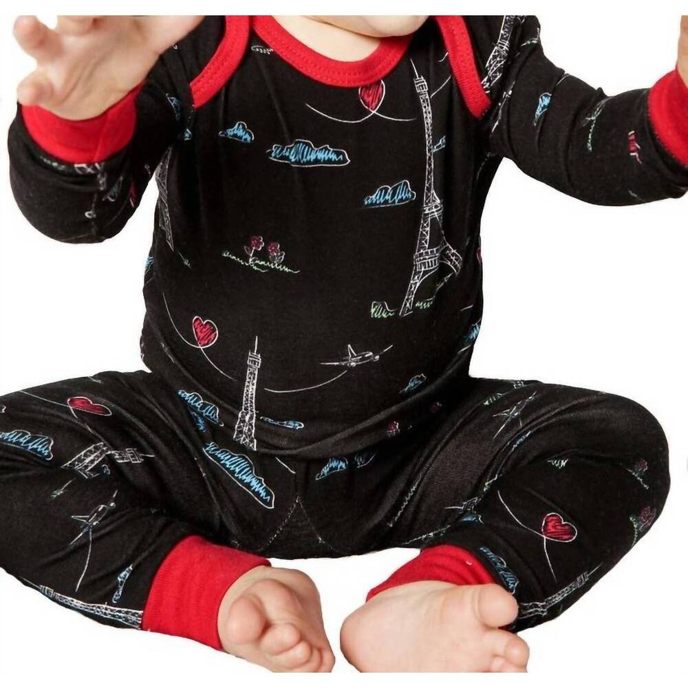 NEW BEDHEAD PJS kid's sketched eiffel stretch "boo boo" pj set in black